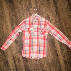 Red Camel Mens Small Plaid Button Down Shirt Long Sleeve Pink Blue Multi Color