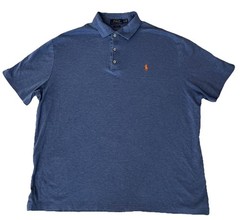 Polo Ralph Lauren Heather Blue Cotton Short Sleeve Polo Shirt Orange Pony (XL)