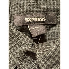 Express Mens Micro Houndstooth Button Down Shirt Dark Green Stretch Large NEW