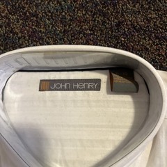 John Henry Identify Brand Button Down Shirt XL White Stripe Long Sleeve Mens