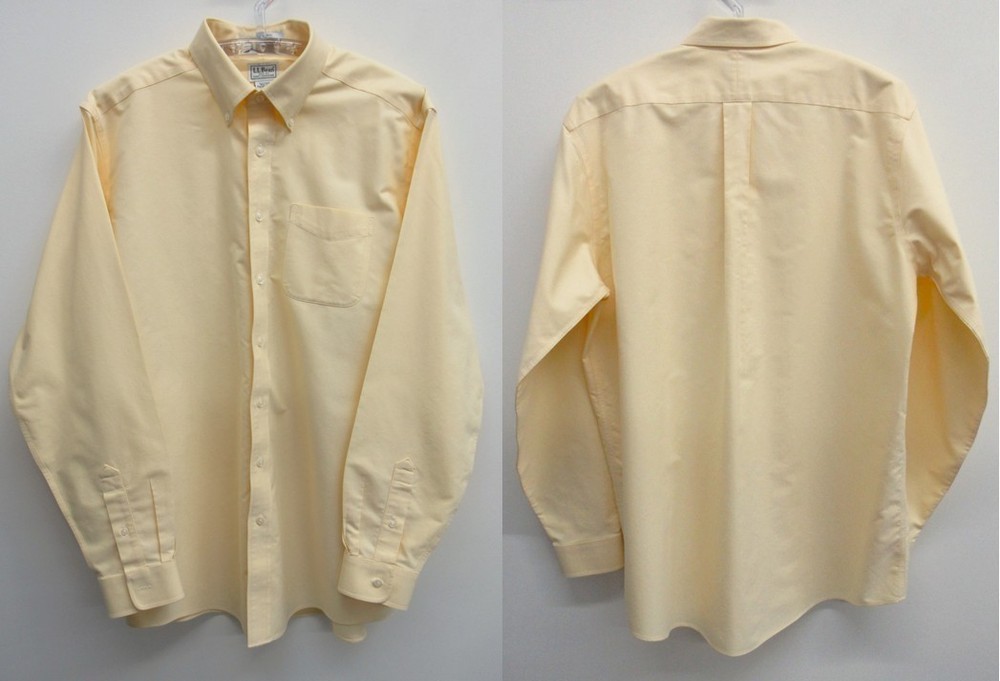 LL BEAN BUTTON DOWN SHIRT MEN’S L LARGE 16 1/2-37 LIGHT PALE YELLOW LONG SLEEVE