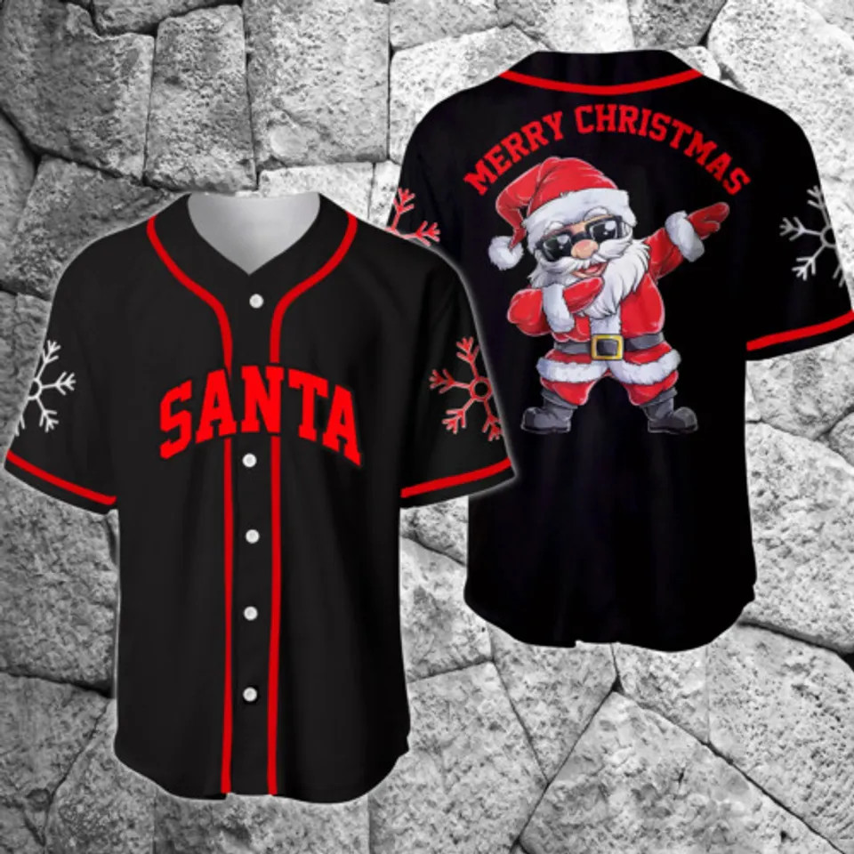 Santa Claus Dabbing Christmas Baseball Jersey Funny Holiday Gift for Family