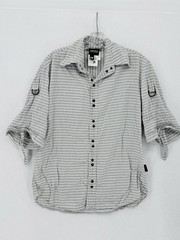 Versace Jeans Couture Gray Striped Snap Roll 1/2 Sleeve Shirt Sz S