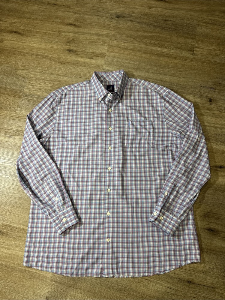 Johnnie-O PREP-FORMANCE Button Down Shirt Mens Large Scarlet Plaid