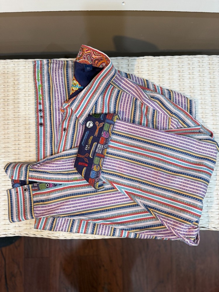 Robert Graham Multicolor Striped Flip Cuff Button Up Shirt Men’s 5XL Long Sleeve