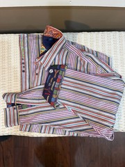 Robert Graham Multicolor Striped Flip Cuff Button Up Shirt Men’s 5XL Long Sleeve