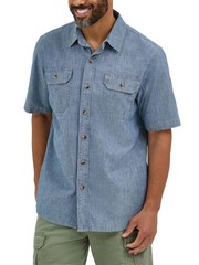 Wrangler Authentics Men’s Short Sleeve Classic Woven Shirt, Mid Wash Chambray…