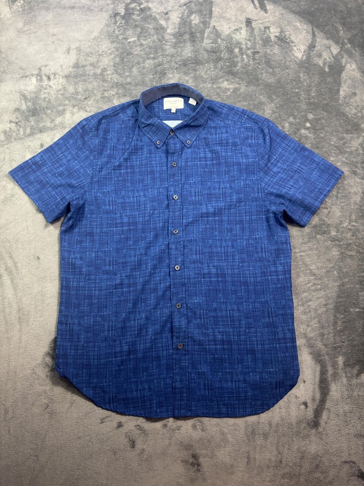 CON.STRUCT Shirt Mens Large Blue Solid Short Sleeve Button Up Stretch Casual