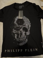 Philipp Plein Skull Rhinestone Logo Black Men’s Short Sleeve T Shirt Size L