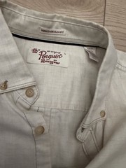 Original Penguin Button Down Shirt LARGE Cream Heather Linen * FREE Shipping*