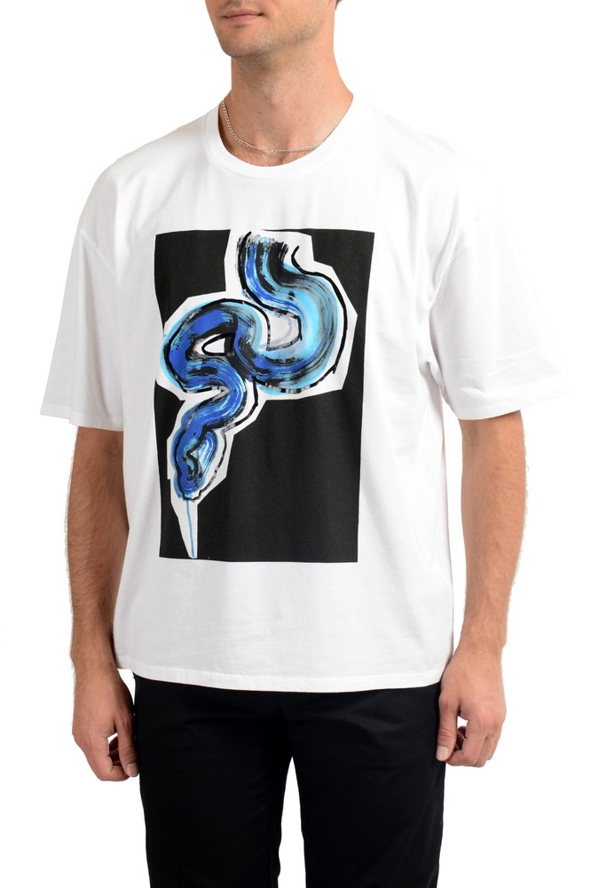 Just Cavalli Men’s White Graphic Print Crewneck T-Shirt US M IT 50