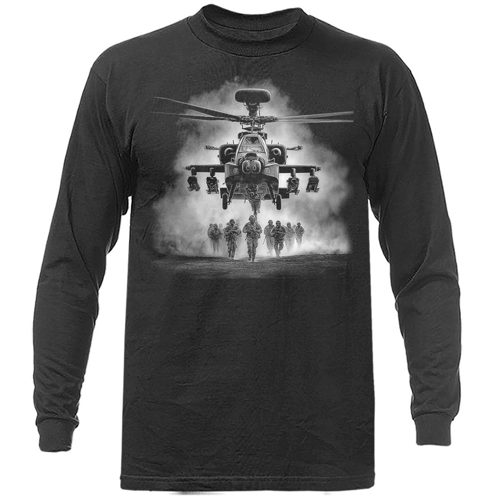 Apache Helicopter Army Soldier Combat Military Patriotic Veteran Long Sleeve