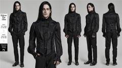 Punk Rave Goth Lapel Collar Multi Layers Lace Asymmetric Placket Black Waistcoat
