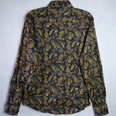 Consequence Mens Size S Shirt Button Up Long Sleeve Slim Fit Paisley Black Brown