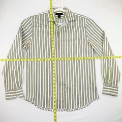 Express Design Studio Mens Medium Button Up Shirt Green Pink Stripe Long Sleeve