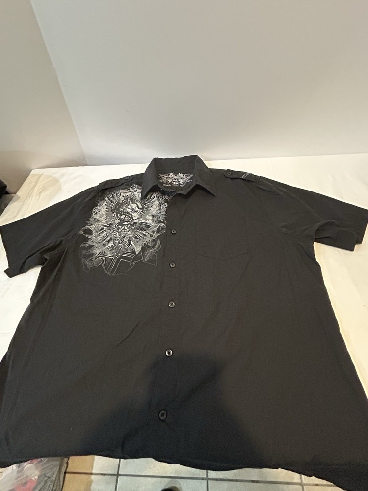 Elixir Graphic Button Up Shirt With Skull Design On Front And Back XL