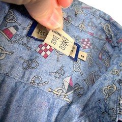 Ruff Hewn Medium Blue Button Down Nautical Flag Rope Print Coastal Dadcore