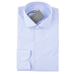 Boglioli Regular-Fit Solid Sky Blue Poplin Cotton Dress Shirt 18 x 37/38 NWT