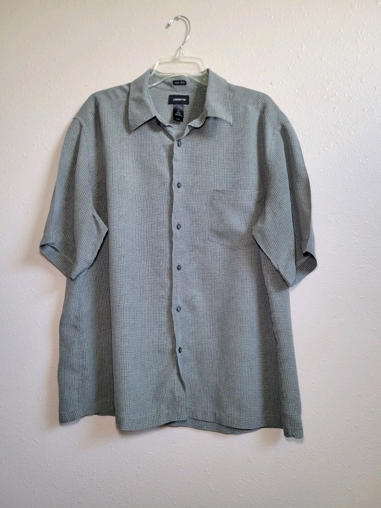 Claiborne Men’s 100% Silk Button-Down Olive Green Casual Comfortable Shirt Short