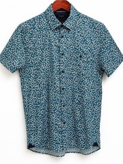 Ted Baker London Floral Print Button Up Shirt Size 3 Blue Short Sleeve