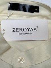 Zeroyaa Men’s Pale Yellow Button Down Long Sleeve Lightweight Comfort Shirt L