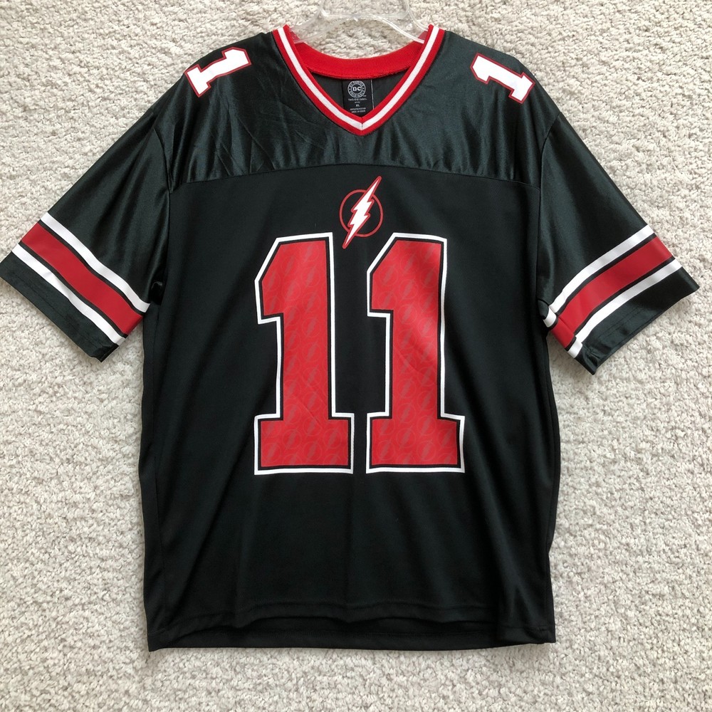 DC Comics The Flash Jersey Extra Large Adult Black #11 Football V Neck Mens XL