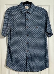 Faherty Men’s Medium Short Sleeve Button Shirt Lyocell Cotton Blue Geometric