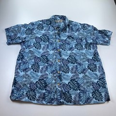 Duluth BBQ Button Down Shirt Mens Large Blue Tropical Floral Cotton Relaxed Fit