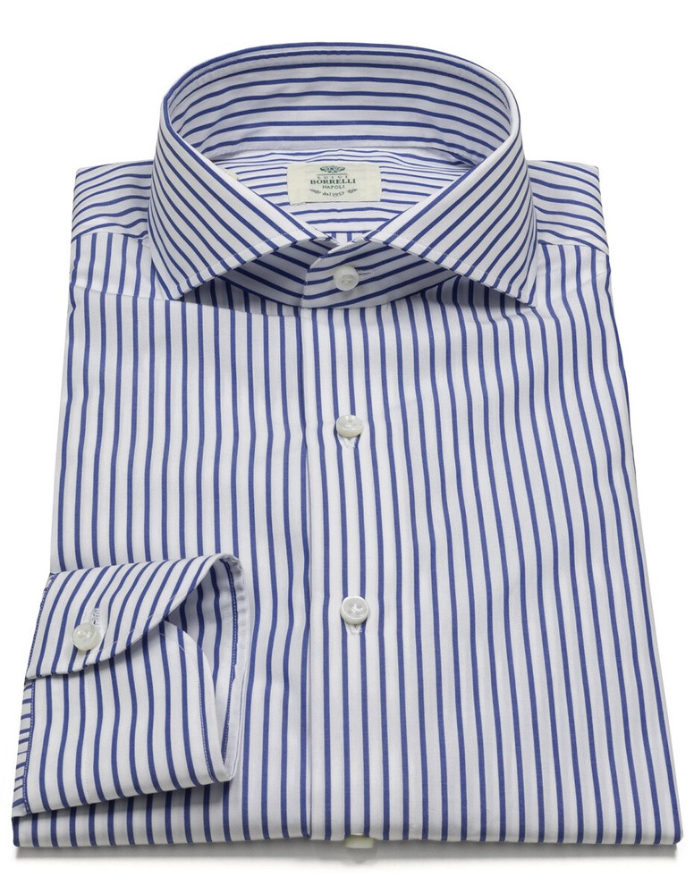 Luigi Borrelli blue striped shark collar shirt