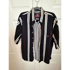 Coliseum Classic Men XXL Short Sleeve Striped Button Down Shirt Navy Blue Cotton