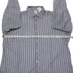 GMF NWOT Casual Button Down Shirt 16.5 42 In White With Blue & Gray Stripes