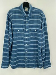 Lucky Brand Large Shirt Button Up Thick Cotton Lined Mens Blue Striped L/S A4-11
