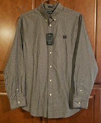 Chaps Custom Fit Long Sleeve Button-down black white striped Mens Shirt New NWT
