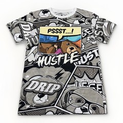 OG Hustle Bailey Apparel Bear Comic Graphic T Shirt All Over Print Men M Gray