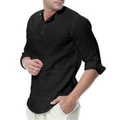 Solid Color Men’s Casual Loose Fitting Comfortable Standing Collar Shirt