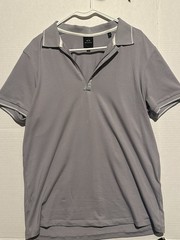 Armani Exchange Men’s L Gray Solid Polo Shirt Collared Short Sleeve 1/4 Zip