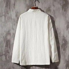 Men’s Solid Color Stand Collar Jacket Blouse for Traditional Kung Fu Tai Chi