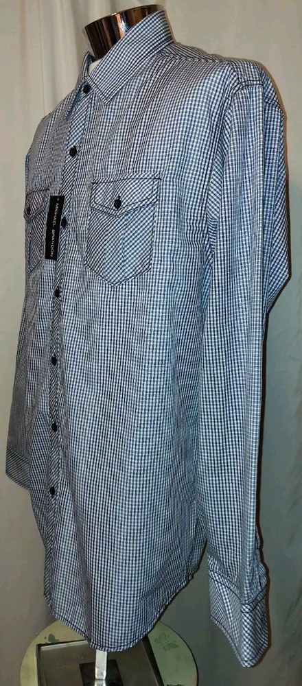 New Michael Brandon Long Sleeve Button Up Dark Stitch Dress/Casual Shirt Sz XL