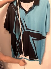 Men’s Size XL Polo Shirt Black, Aqua & Blue Geometric Gradient Short Sleeve