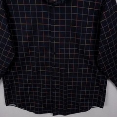 Paul Fredrick Button Down Mens 18 x 35 Navy Multi Windowpane Grid Cotton Shirt