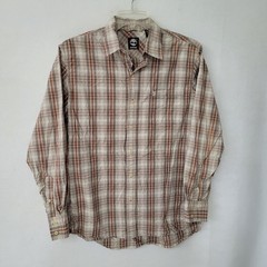 Timberland Button Down Shirt Mens Medium Brown Plaid Long Sleeve Cotton 58NA515