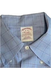 Brooks Brothers Traditional Fit Non-Iron Blue Check Cotton Dress Shirt 16-34