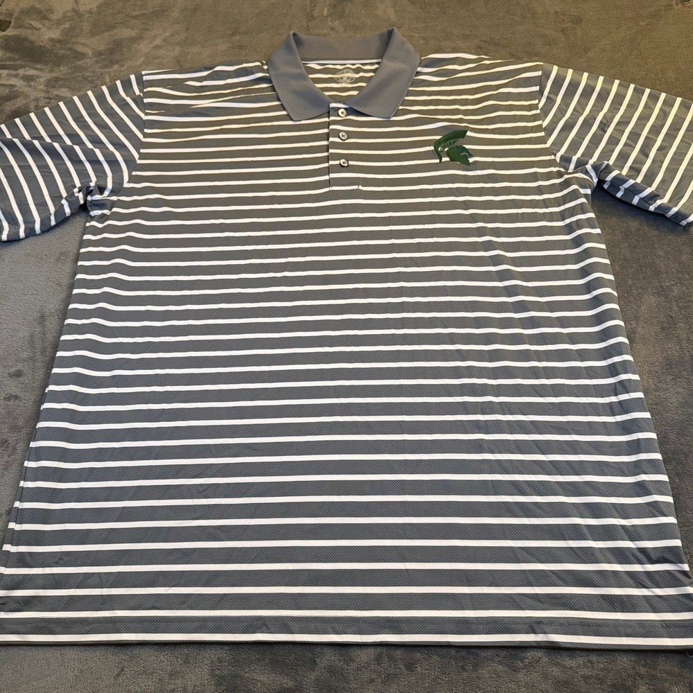Rivalry Threads Mens 2XL Gray White Stripe Polo Shirt Michigan State Spartans