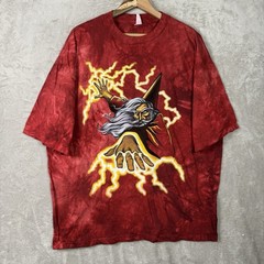 VTG 90s Wizard Lightning Thunder Anime Graphic T Shirt Red Tie Dye Fantasy XL