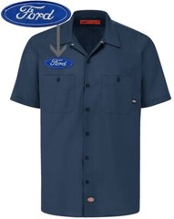 FORD Retro Blue Oval Patch DICKIES Short Sleeve Work Shirt Classic Mustang S-5X
