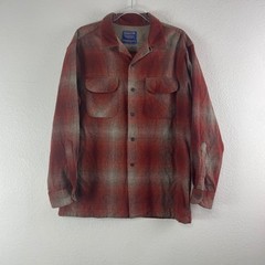 Pendleton Board Shirt Jac Large Red Tan Ombre Plaid Virgin Wool Flannel Outdoor