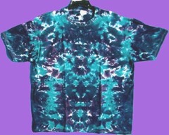 SIZE SMALL Bold AQUA (Blue Green Purple) CRACKLE Hand-dyed TIE DYE T-SHIRT