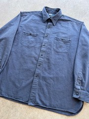 Vintage Polo Ralph Lauren HBT Herringbone Twill Button up Shirt Blue XL 27×30.5