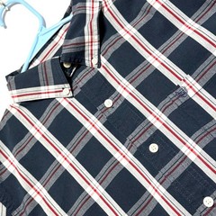 Chaps Navy Red White and Gray Plaid Button Down Shirt Size M Excellent