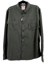 Levis Green Stretch Twill Button Down Shirt Mens Large Pinstripe Long Sleeve New